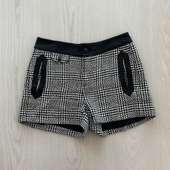 rag & bone (for Internix) Women's Black and White Tweed Shorts Leather Detail - Picture 1 of 5